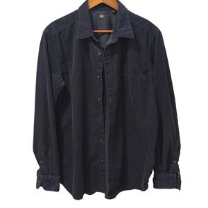 Uniqlo Navy Blue Cotton Corduroy Button Up Shirt size Large